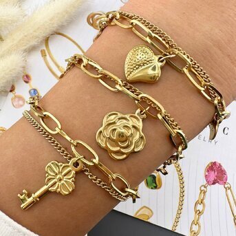Bracelet, 18K Gold Plated Steel