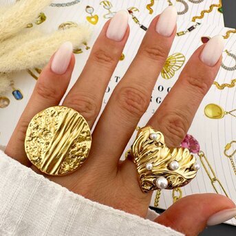 Ring, 18K Gold Plated Steel