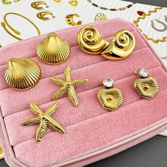 "Starfish" Earrings, 18K Gold Plated Steel