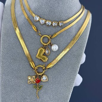 "Hearts" Necklace, 18K Gold Plated Steel