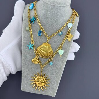"Sun" Necklace, 18K Gold Plated Steel