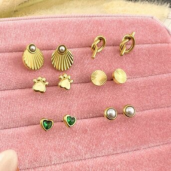 Earrings, 18K Gold Plated Steel