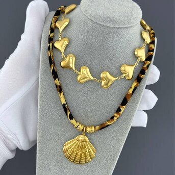 "Hearts" Necklace, 18K Gold Plated Steel