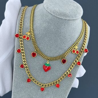 "Strawberry" Necklace, 18K Gold Plated Steel