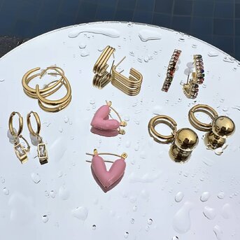 Earrings, 18K Gold Plated Steel