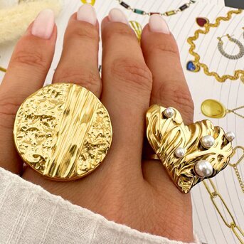 Ring, 18K Gold Plated Steel