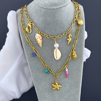 "Seashells" Necklace, 18K Gold Plated Steel
