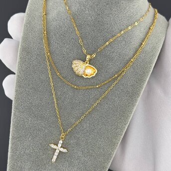"Crosses" Necklace, 18K Gold Plated Steel