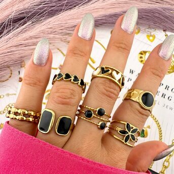 "Hearts" Ring, 18K Gold Plated Steel