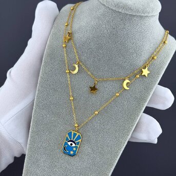 "Evil eye" Necklace, 18K Gold Plated Steel
