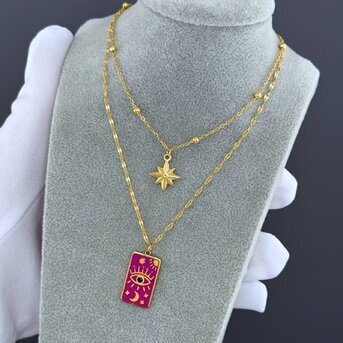 "Evil eye" Necklace, 18K Gold Plated Steel