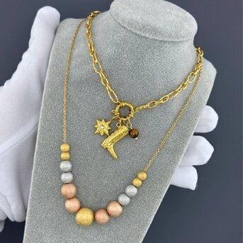 "Boot" Necklace, 18K Gold Plated Steel
