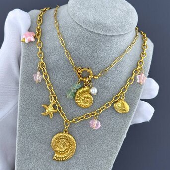 "Seashell" Necklace, 18K Gold Plated Steel