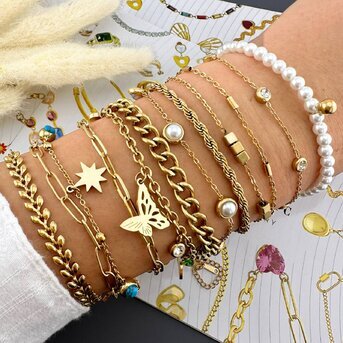Bracelet, 18K Gold Plated Steel
