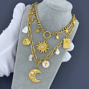 "Moon" Necklace, 18K Gold Plated Steel