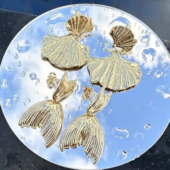 18K gold plated Stainless steel  "Ginkgo leaf " earrings, Intensity