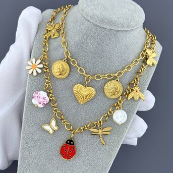 "Ladybug" Necklace, 18K Gold Plated Steel