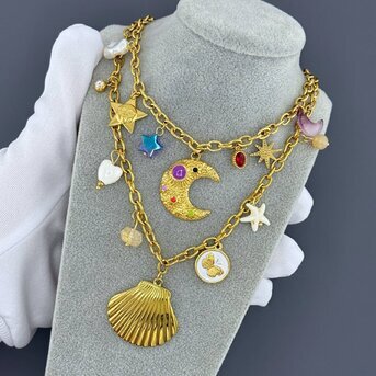 "Seashell" Necklace, 18K Gold Plated Steel