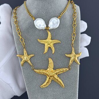 "Starfish" Necklace, 18K Gold Plated Steel
