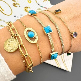"Evil Eye" Bracelet, 18K Gold Plated Steel