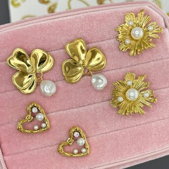 "Flowers" Earrings, 18K Gold Plated Steel