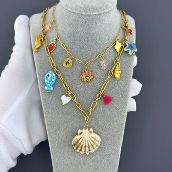 "Seashells" Necklace, 18K Gold Plated Steel