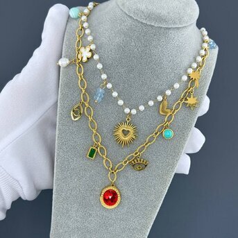 "Evil Eyes" Necklace, 18K Gold Plated Steel