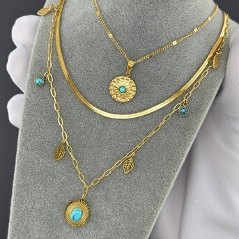 "Sun" Necklace, 18K Gold Plated Steel