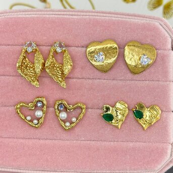 "Hearts" Earrings, 18K Gold Plated Steel