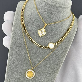 Necklace, 18K Gold Plated Steel