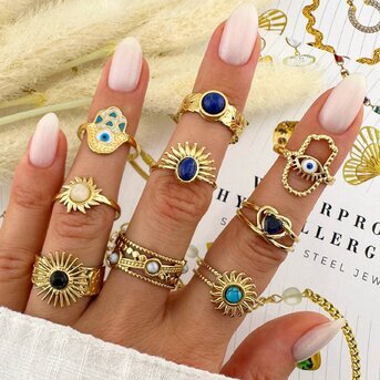 "Sun" Ring, 18K Gold Plated Steel