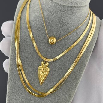 "Hearts" Necklace, 18K Gold Plated Steel
