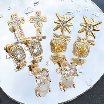 18K gold plated Stainless steel  "Crosses" earrings, Intensity