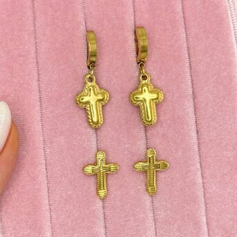 "Crosses" Earrings, 18K Gold Plated Steel