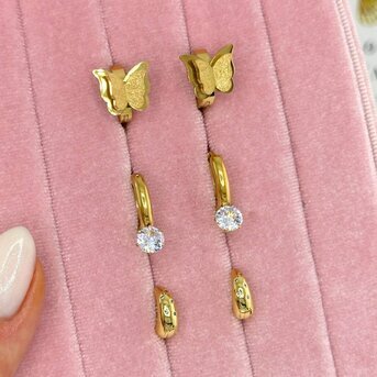 Earrings, 18K Gold Plated Steel