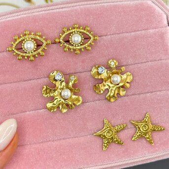 Earrings, 18K Gold Plated Steel