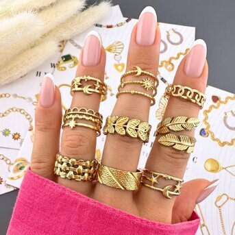 "Leaves" Ring, 18K Gold Plated Steel