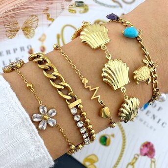 "Seashells" Bracelet, 18K Gold Plated Steel