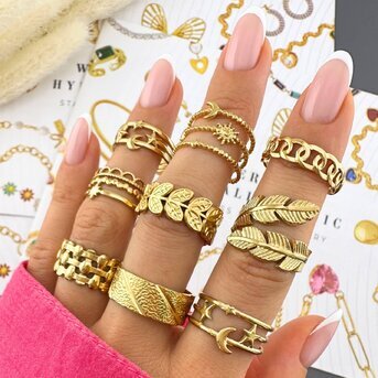 "Leaves" Ring, 18K Gold Plated Steel
