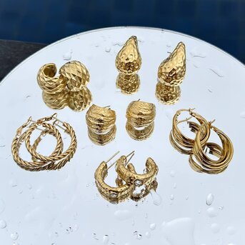 Earrings, 18K Gold Plated Steel