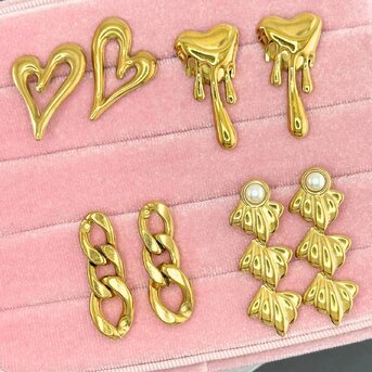 Earrings, 18K Gold Plated Steel