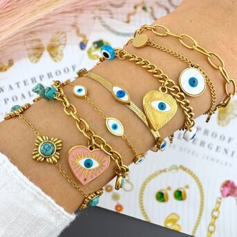 "Evil Eyes" Bracelet, 18K Gold Plated Steel