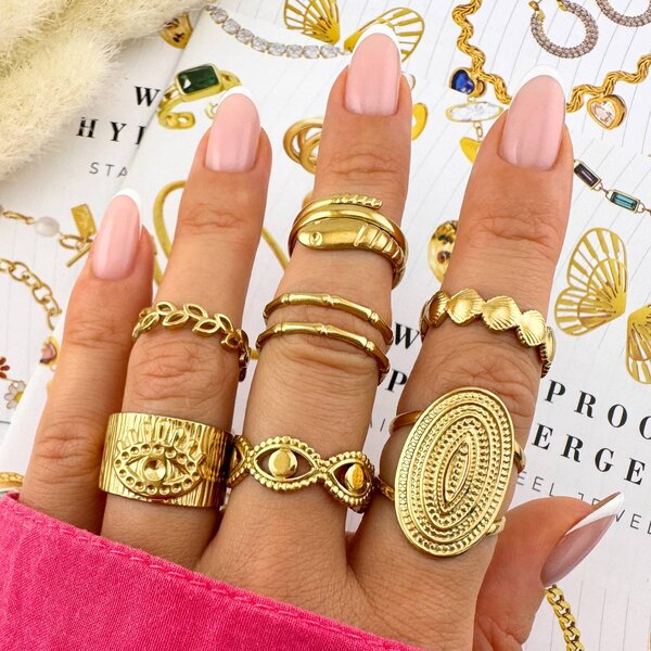 "Evil Eyes" Ring, 18K Gold Plated Steel