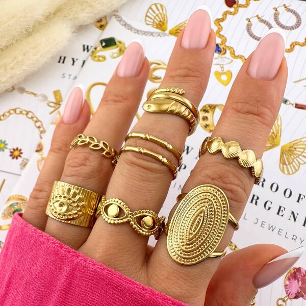 "Evil Eyes" Ring, 18K Gold Plated Steel