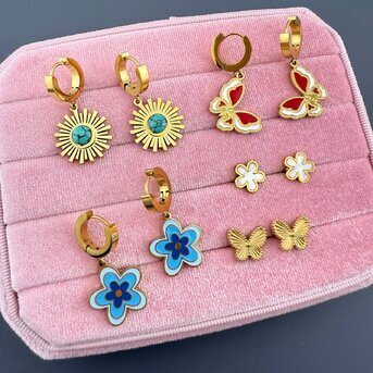 "Butterflies" Earrings, 18K Gold Plated Steel