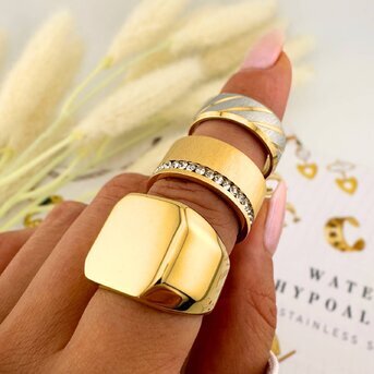 Ring, 18K Gold Plated Steel