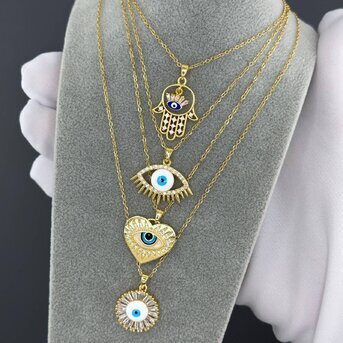 18K gold plated Stainless steel  "evil eye" necklace, Intensity