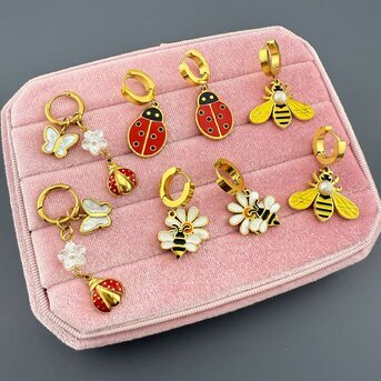 "Ladybugs" Earrings, 18K Gold Plated Steel
