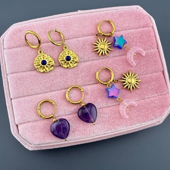 "Hearts" Earrings, 18K Gold Plated Steel