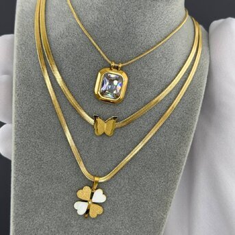 Necklace, 18K Gold Plated Steel
